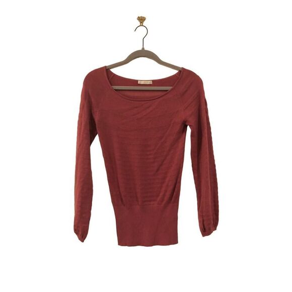 Hinge Dusty Rose Pink Woven Scoop Neck Elastic Wide Waist Puff Sleeve Shirt - Picture 1 of 13